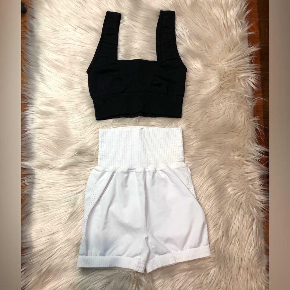 FREE PEOPLE SET Square Neck Bra Top AND High-Waisted Shorts BUNDLE XS/S
